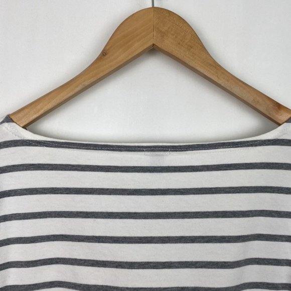 J.Crew L Bride Boatneck Top Striped Gray White Navy Cotton Wedding Bachelorette - Picture 11 of 12